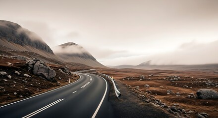 Road Through Mountains Misty Landscape - Travel, Adventure, Scenic Route