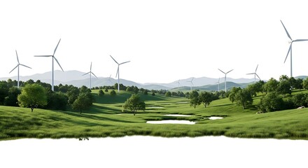 Wind Turbines in Green Landscape Renewable Energy, Eco-Friendly, Sustainable Power