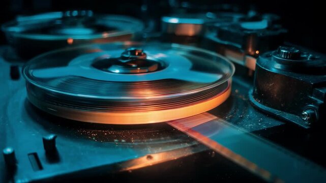 Medium shot of an analog slide film being processed under controlled lighting highlighting the delicate transformation into vivid transparency slides