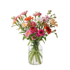 Fototapeta premium Colorful Bouquet of Flowers in Glass Vase on a Plain Background