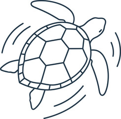 Obraz premium Swimming turtle with outline style. Animal character. Marine life vector icon or symbol for infographic, website design, app, logo