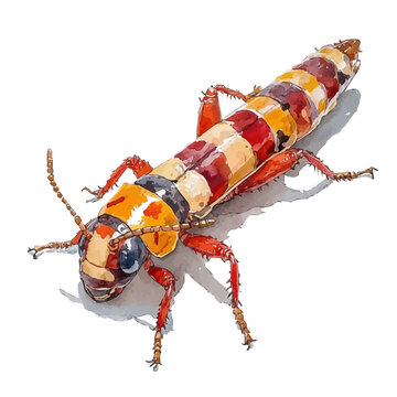 watercolor hand-drawn of Earwig, isolated on a white background.