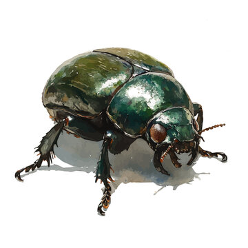 Dung Beetle, playful watercolor vector painting with subtle shadowing and soft gradients, isolated on a white background.