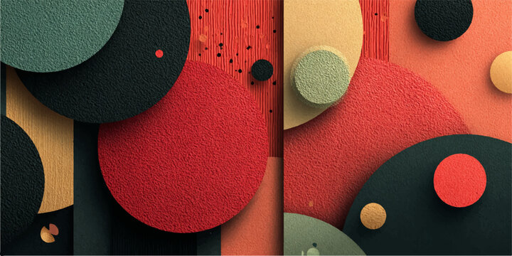 A vibrant abstract composition of overlapping geometric shapes in various colors