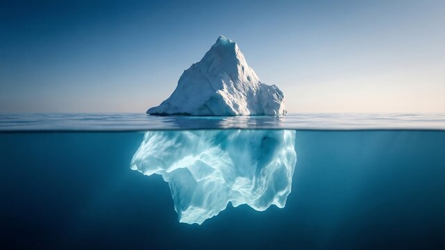 水面下に積み重なる努力を象徴する静かな氷山の比喩
