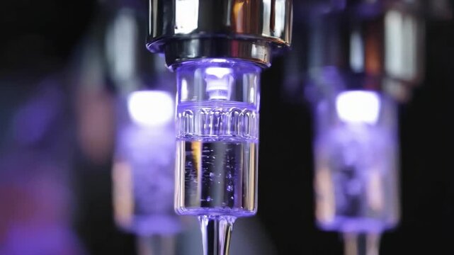 Closeup medium shot of a UV water purifier setup highlighting germicidal technology enhancing water safety by eliminating bacteria and viruses.