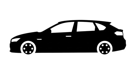 Fototapeta premium Black Silhouette of a Modern Hatchback Car Side Profile on White Background