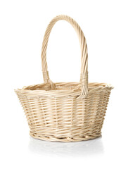 Obraz premium One empty wicker basket isolated on white