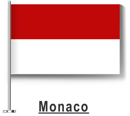 Obraz premium Monaco National Flag on Metal Pole Isolated on White Background