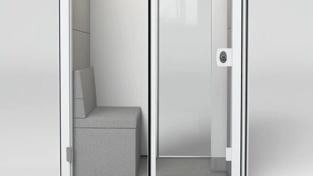Medium shot of an acoustic confessional booth equipped with soundproof panels and ambient lighting to ensure confidential and clear communication