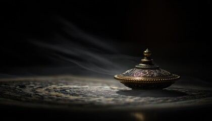 Mysterious Incense Burner with Smoke in Dramatic Lighting.