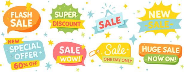 Obraz premium Sale promotion, set of promo stickers, Promotion poster template super, sale banner, vector illustration for web, posters and social media