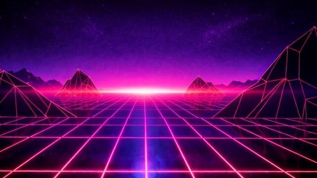 Neon synthwave grid landscape
