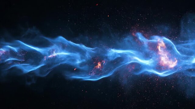 Dynamic blue energy blast with sparks against dark background