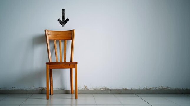 Chair pushed against the wall instead of the table, minimalist interior scene symbolizing emotional withdrawal, avoidance, or social disengagement in workplace or domestic context.
