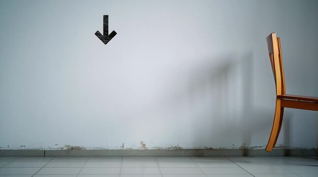 Chair pushed against the wall instead of the table, minimalist interior scene symbolizing emotional withdrawal, avoidance, or social disengagement in workplace or domestic context.
