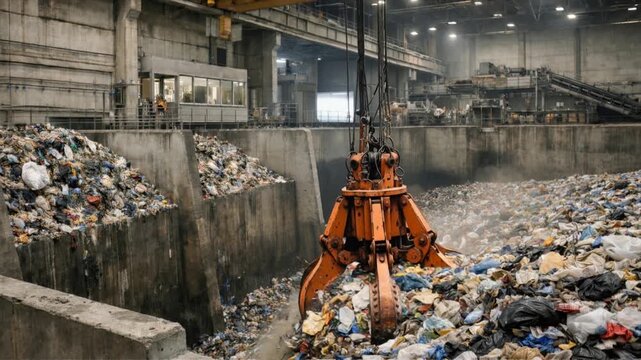 Huge trash bunker in a material recovery or sorting plant