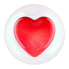 Red heart inside soap bubble, 3D rendering