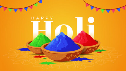 Naklejka premium Happy Holi festive background with colorful powder bowls