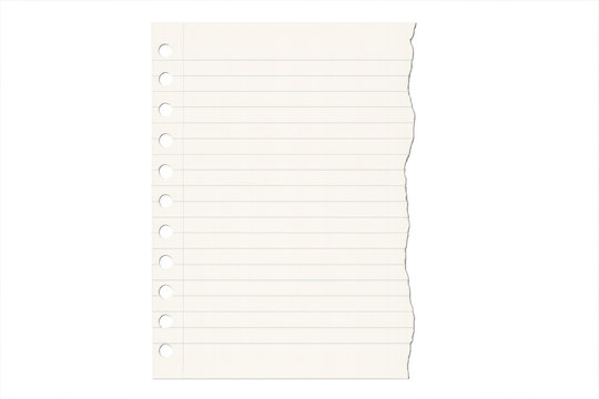 Lined notebook paper torn with holes, transparent background