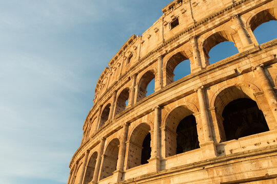 Sunlit Colosseum in Rome, Italy in summer 