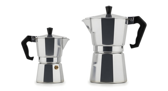 Two Italian Coffee Makers on White Background - Generated AI.