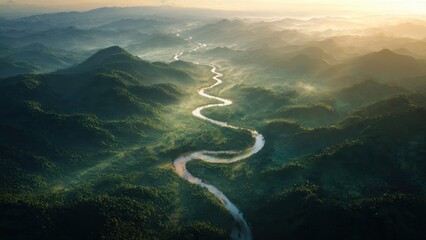 River winding through lush green mountains