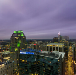 View of downtown Raleigh North Carolina skyline at night