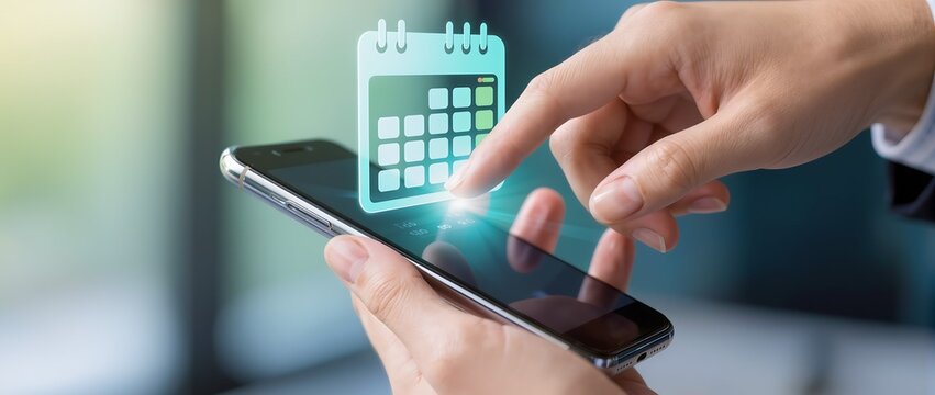 デジタルカレンダーを操作するプロフェッショナルの手元