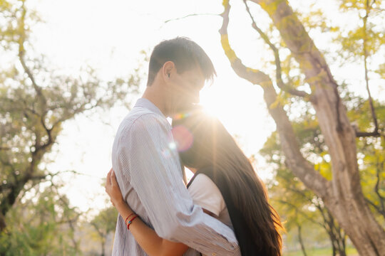 Couple Hug Backlight Summer Sun