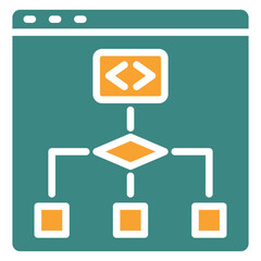 Algorithm Flow Dual Tone Color Icon, Mini Illustration For Modern Concept, Ui, Ux Web And App Development. Related To Seo And Online Marketing.