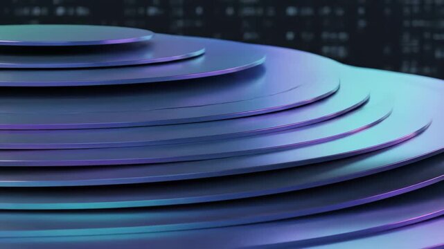 Abstract stacked circular layers with holographic blue and purple gradient lighting