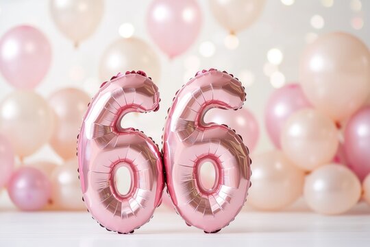 Pink Metallic Balloons Displaying Number 66  Celebration