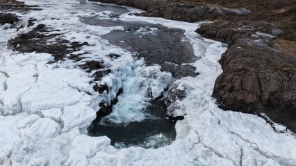 Frozen Waterfall in Borgarbygg&eth; &ndash; Winter Landscape