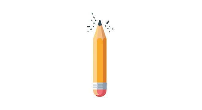 A sharp pencil with a broken tip, surrounded by tiny fragments, signifies error, mistakes, or the need for sharpening, against white.