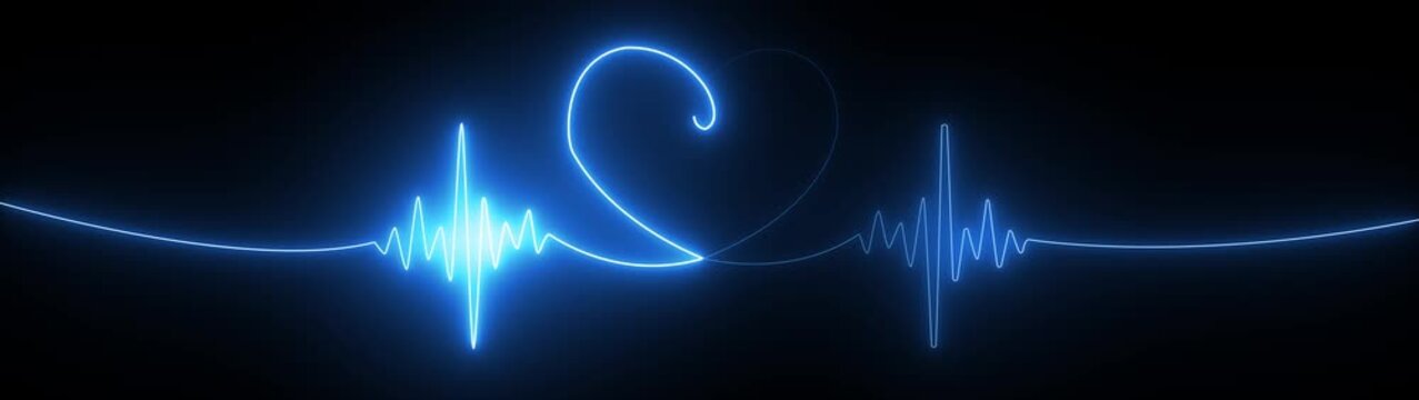 Neon heartbeat line animation with love icon. Heart Line, Heart rhythm, heart beat pulse. Abstract heart beats , heartbeat line neon light heart rate display screen medical, valentine day concept