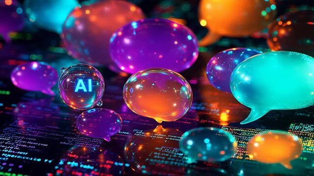 Colorful AI bubbles on digital code