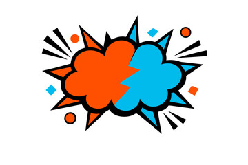 Vibrant comic style explosion with orange and blue clouds and abstract elements