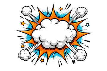 Comic style explosion with clouds and stars in vibrant colors