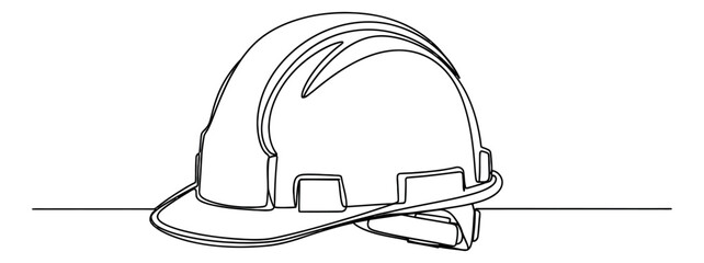 Hand drawn line art illustration of a hard hat depicting protection for workplace safety