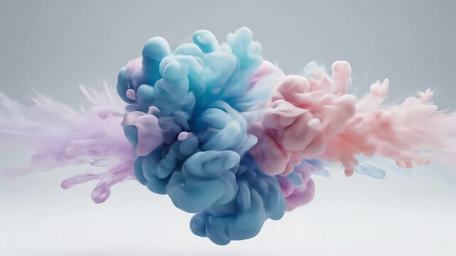 Abstract ink diffusion in water pink, purple, and blue smoke clouds mixing