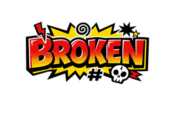 Obraz premium Colorful broken comic art with skull and lightning