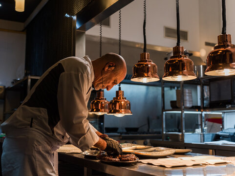 Chef Prepares Gourmet Dishes in a Modern Kitchen Setting