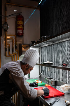 Chef making gourmet steak 
