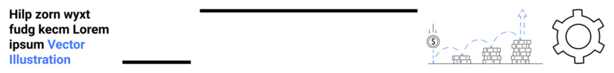 Coin, bar graph with trendline, stacked money, and gear symbolizing economic growth, financial planning, business optimization, analytics, investment strategies, corporate strategy simple landing