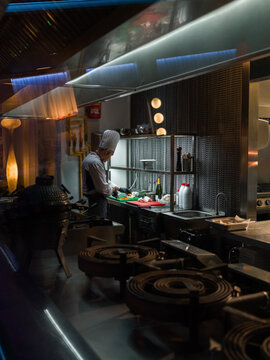 Chef cutting ingredients 