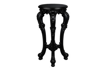 Black ornate baroque pedestal stand with decorative carved legs for home interior design, transparent background