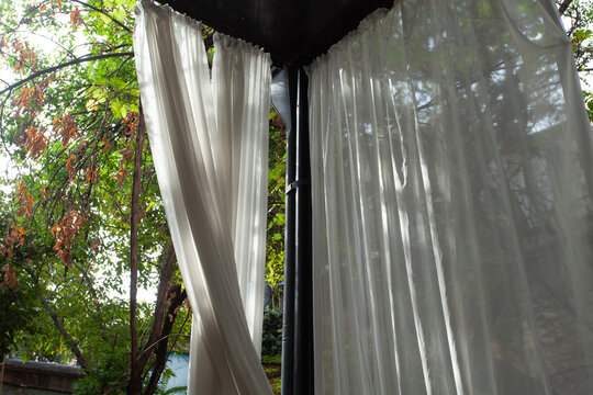White curtains in the sunlight 