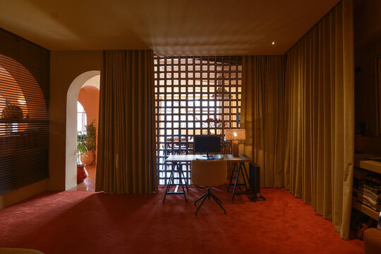 Workspace with desk in luxury hotel room