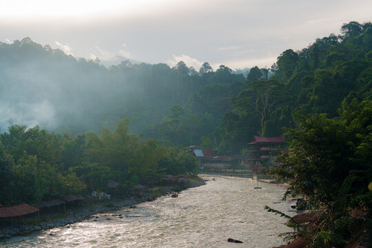 River through tropical rainforest on Sumatra island in Indonesia 